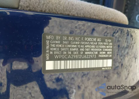 2002 Porsche Boxster from USA, damaged, VIN WP0CA29812U622973